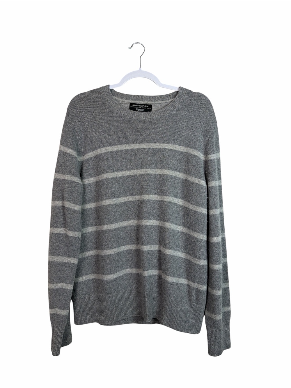 Banana Republic Filpucci Merino Wool Gray Striped Crewneck Sweater L